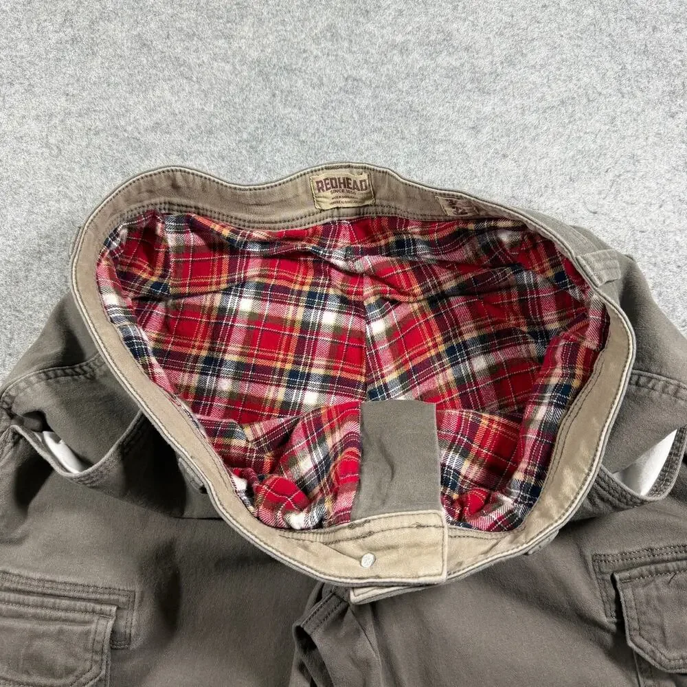 RedHead Cargo Pants Mens 34x32 Gray Flannel Lined Fleece Outdoor Hunting Hiking